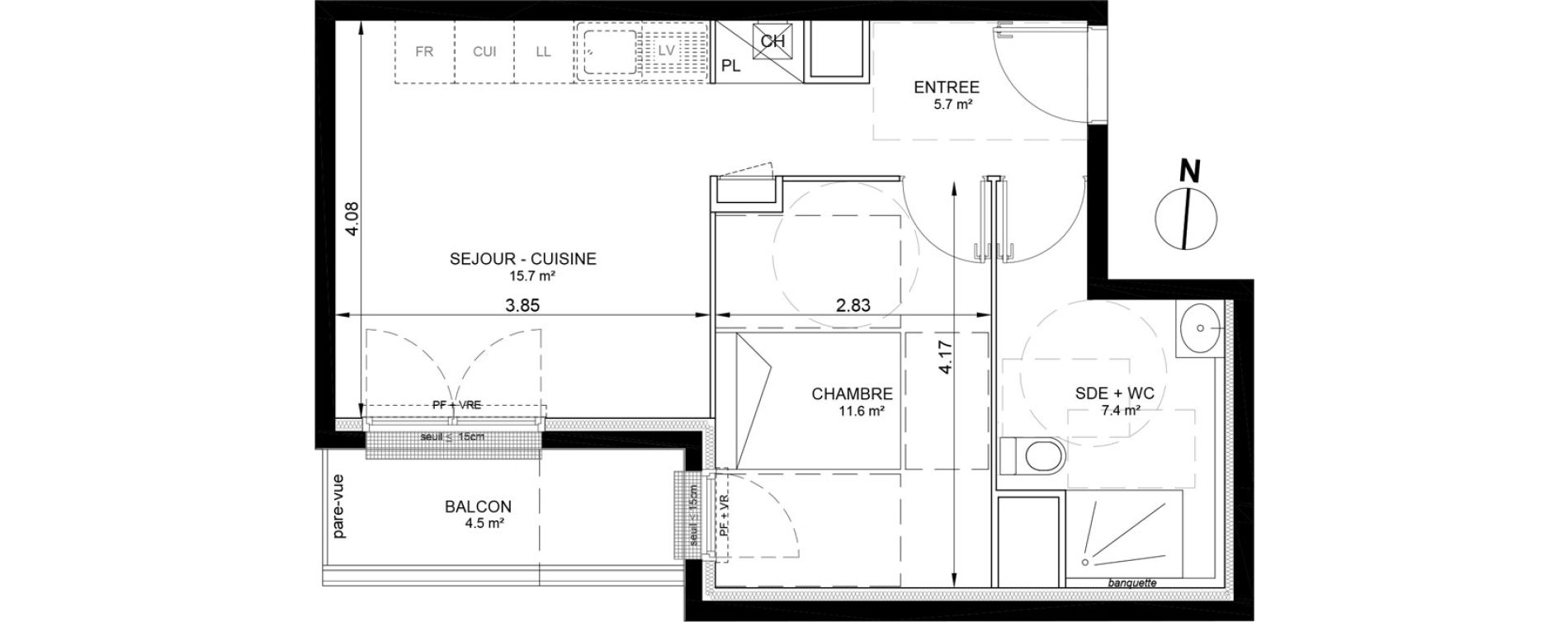 Appartement T2 de 40,40 m2 &agrave; Villeneuve-La-Garenne Port sisley