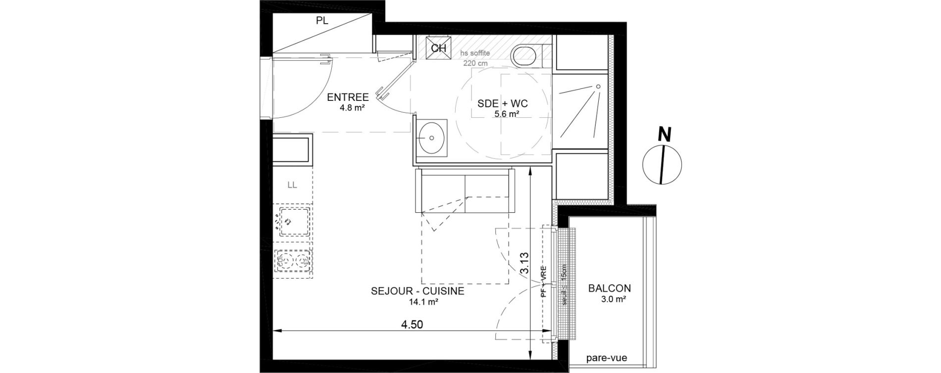 Appartement T1 de 24,60 m2 &agrave; Villeneuve-La-Garenne Port sisley