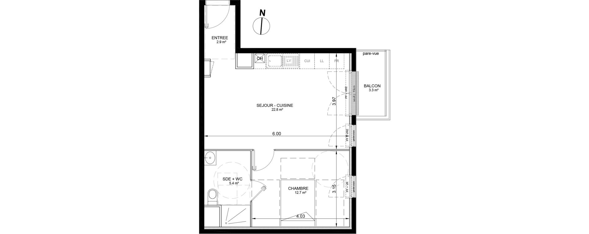 Appartement T2 de 43,80 m2 &agrave; Villeneuve-La-Garenne Port sisley