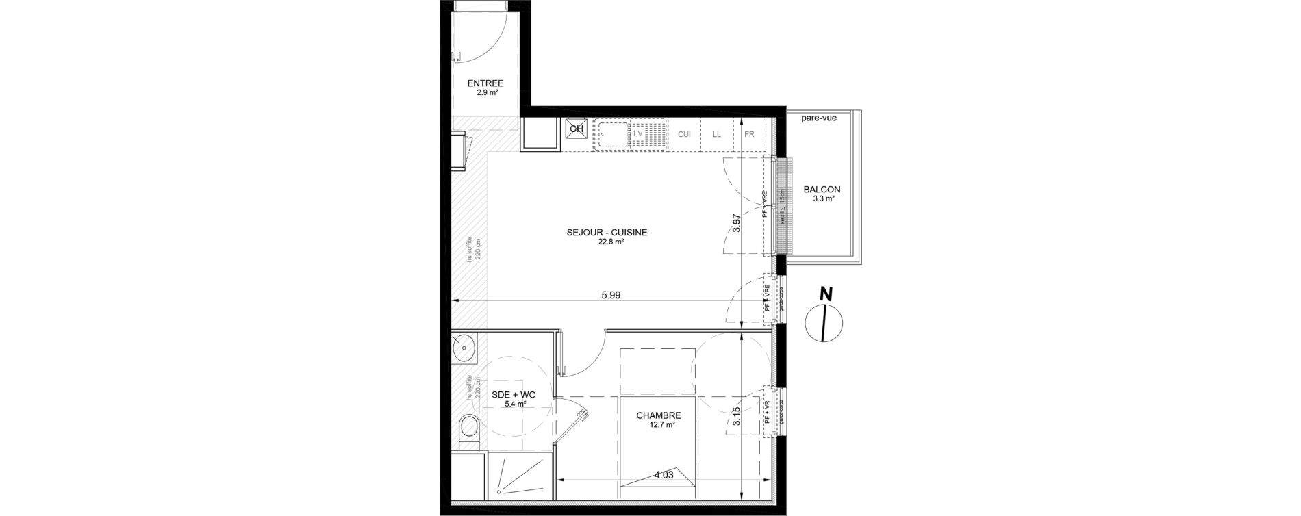 Appartement T2 de 43,80 m2 &agrave; Villeneuve-La-Garenne Port sisley