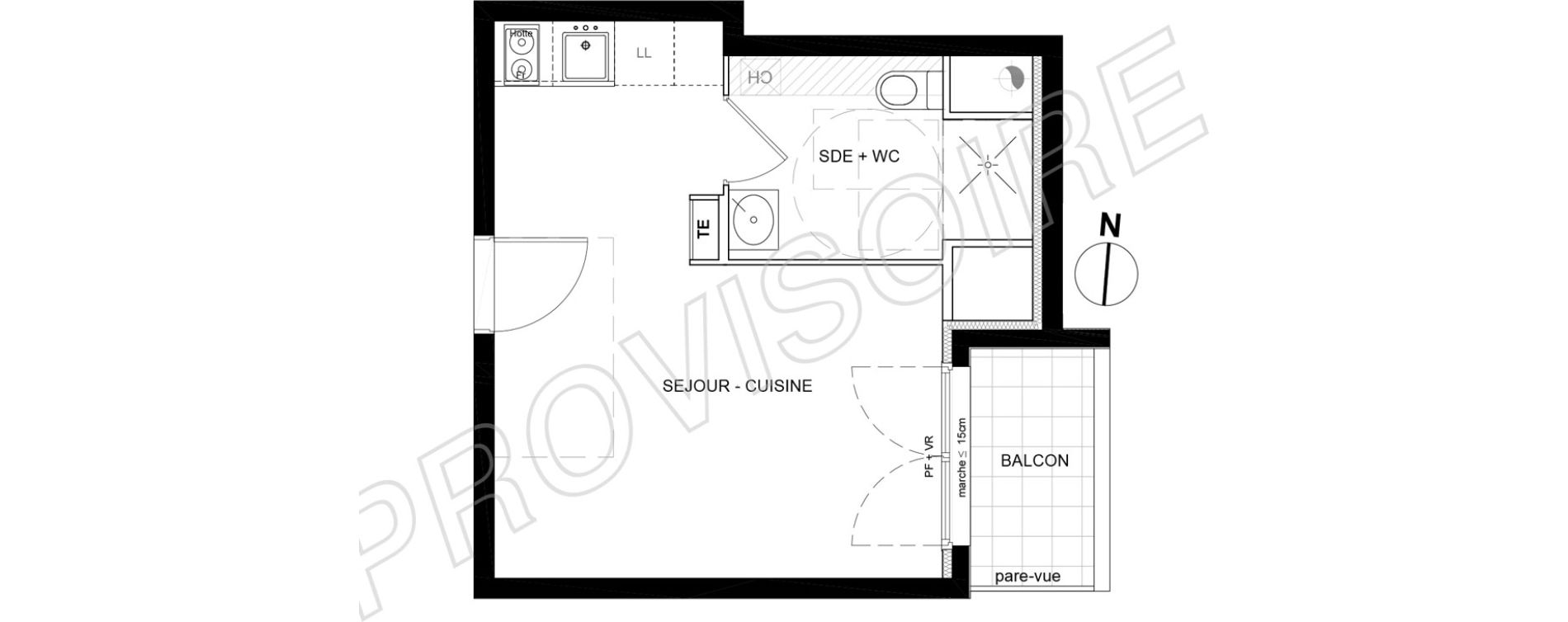 Appartement T1 de 25,10 m2 &agrave; Villeneuve-La-Garenne Port sisley