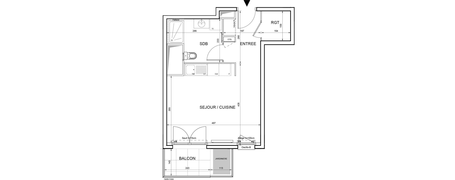 Appartement T1 de 33,61 m2 &agrave; Villeneuve-La-Garenne Boulevard gallieni