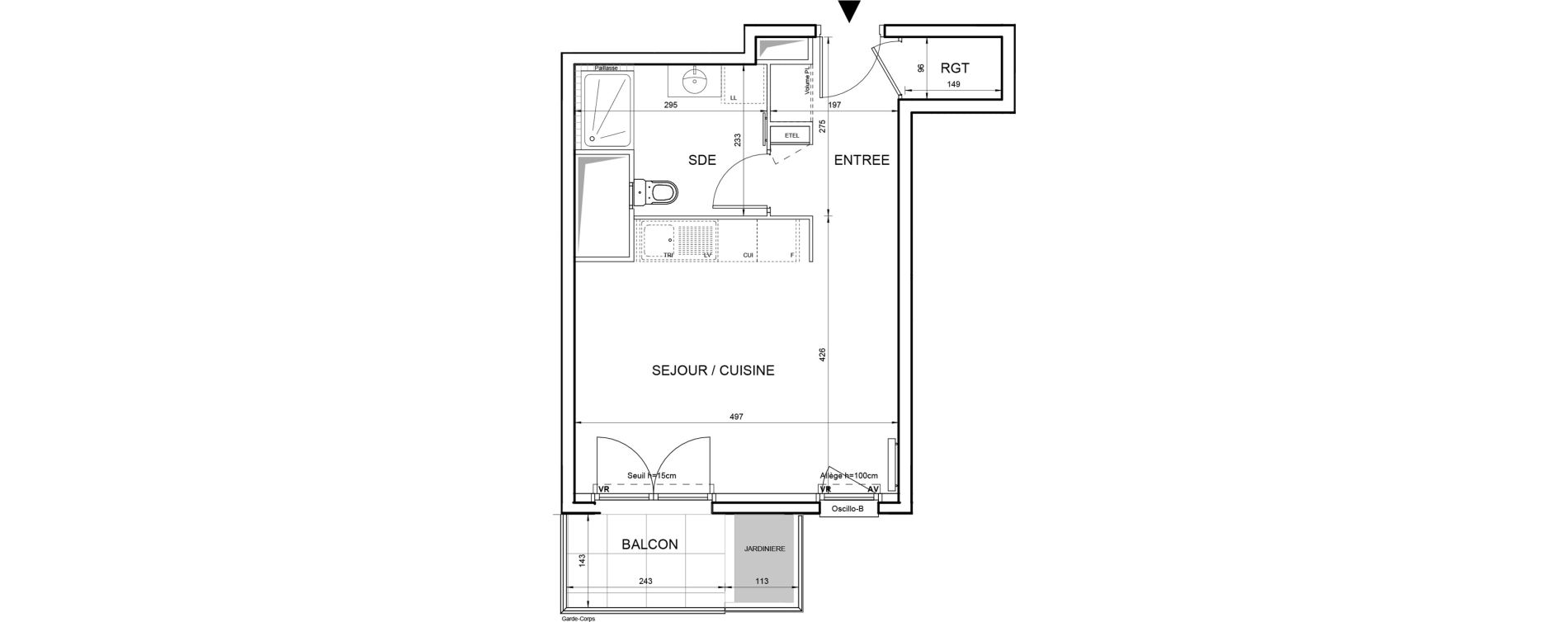 Appartement T1 de 32,65 m2 &agrave; Villeneuve-La-Garenne Boulevard gallieni