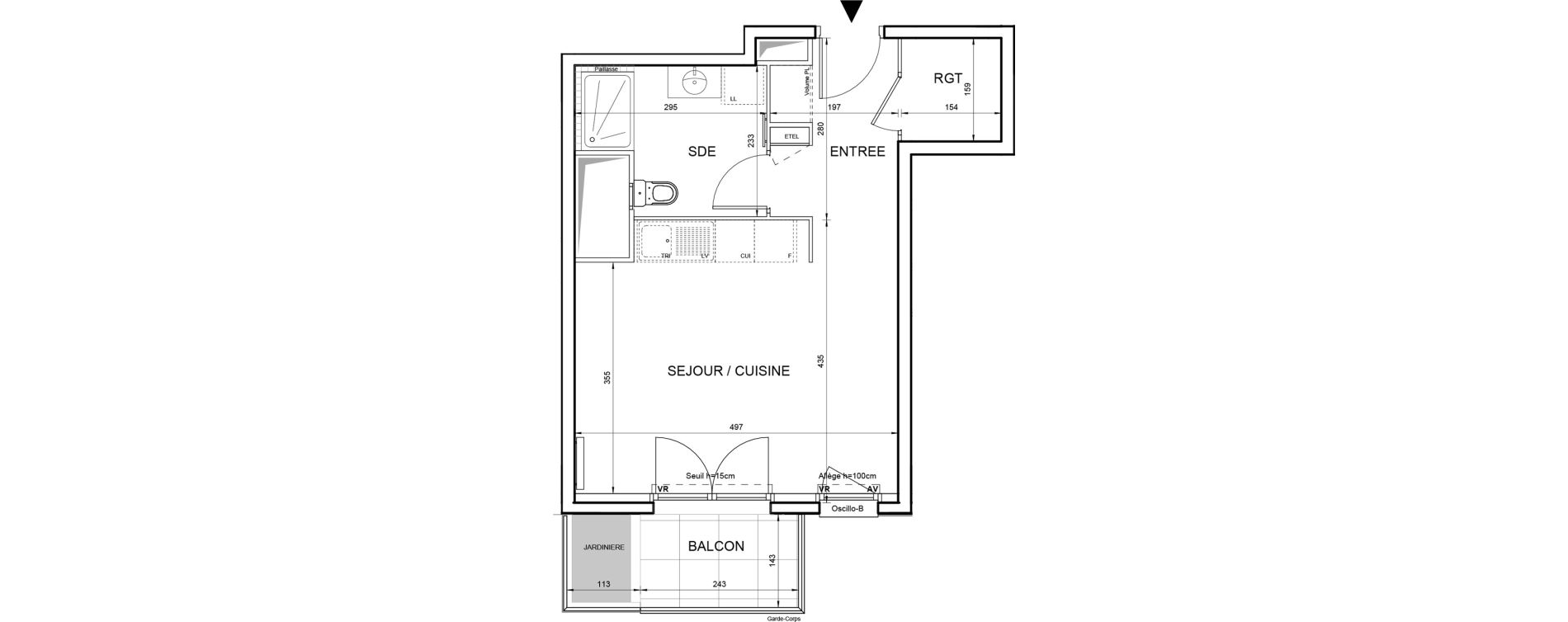 Appartement T1 de 33,62 m2 &agrave; Villeneuve-La-Garenne Boulevard gallieni