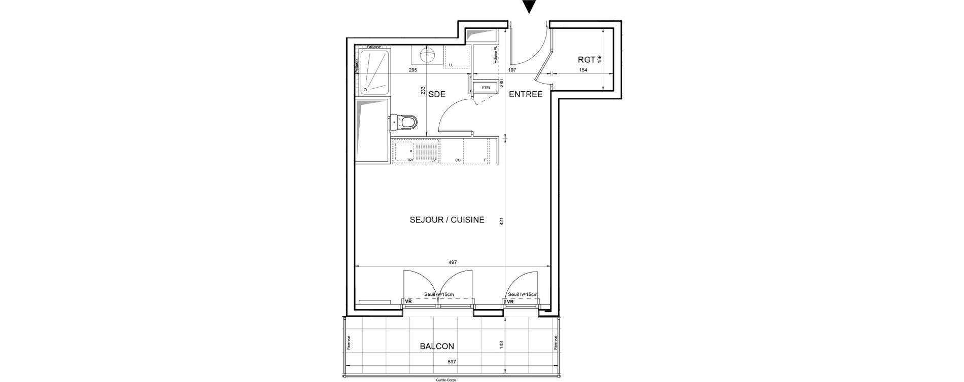 Studio de 33,62 m2 &agrave; Villeneuve-La-Garenne Boulevard gallieni