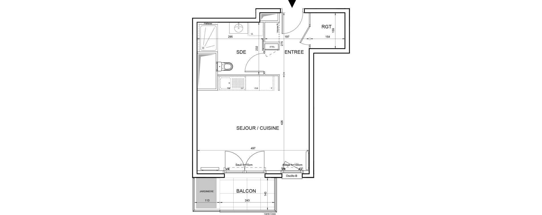 Studio de 33,62 m2 &agrave; Villeneuve-La-Garenne Boulevard gallieni