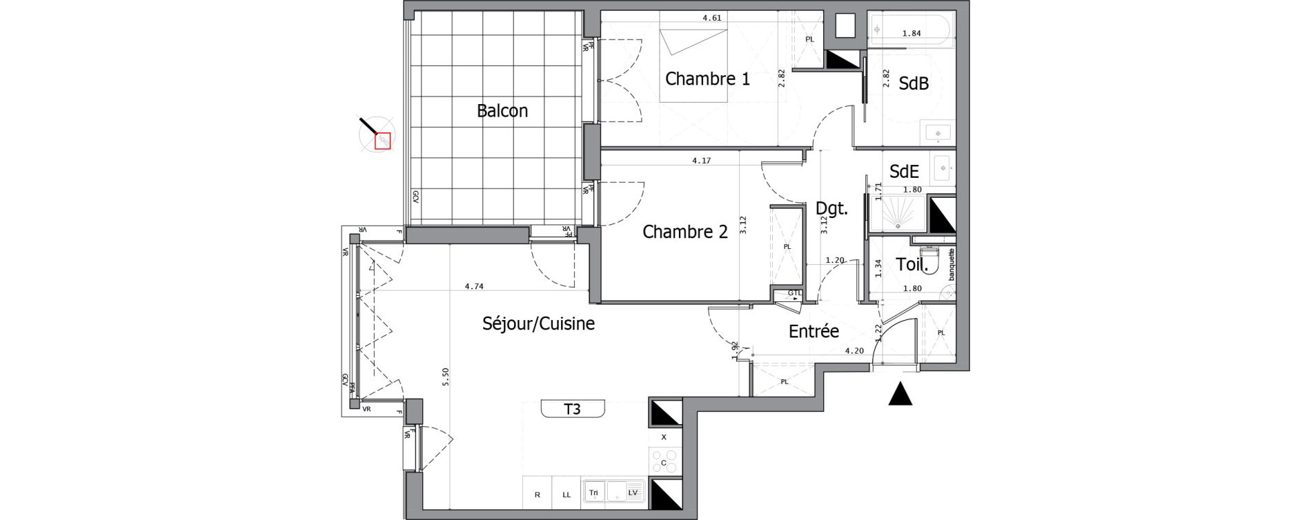 Appartement T3 de 79,80 m2 &agrave; Paris 