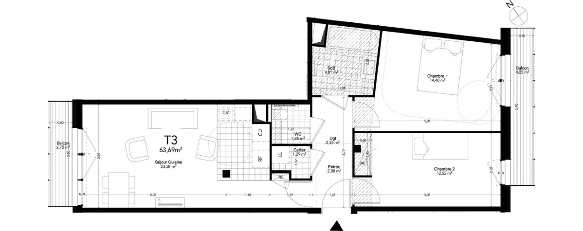 Appartement T3 de 63,69 m2 &agrave; Paris 