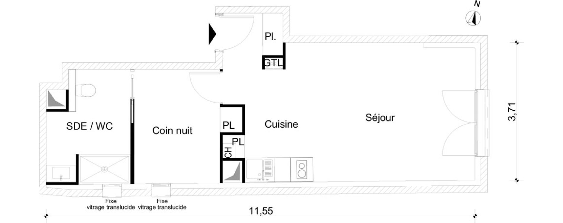 Appartement T1 bis de 39,35 m2 &agrave; Paris 