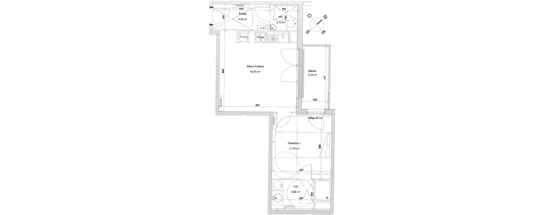 Appartement T2 de 41,75 m2 &agrave; Avon Centre