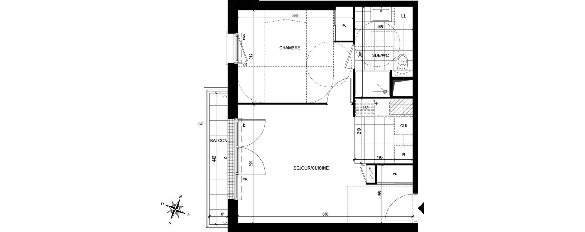 Appartement T2 de 40,90 m2 &agrave; Avon Centre