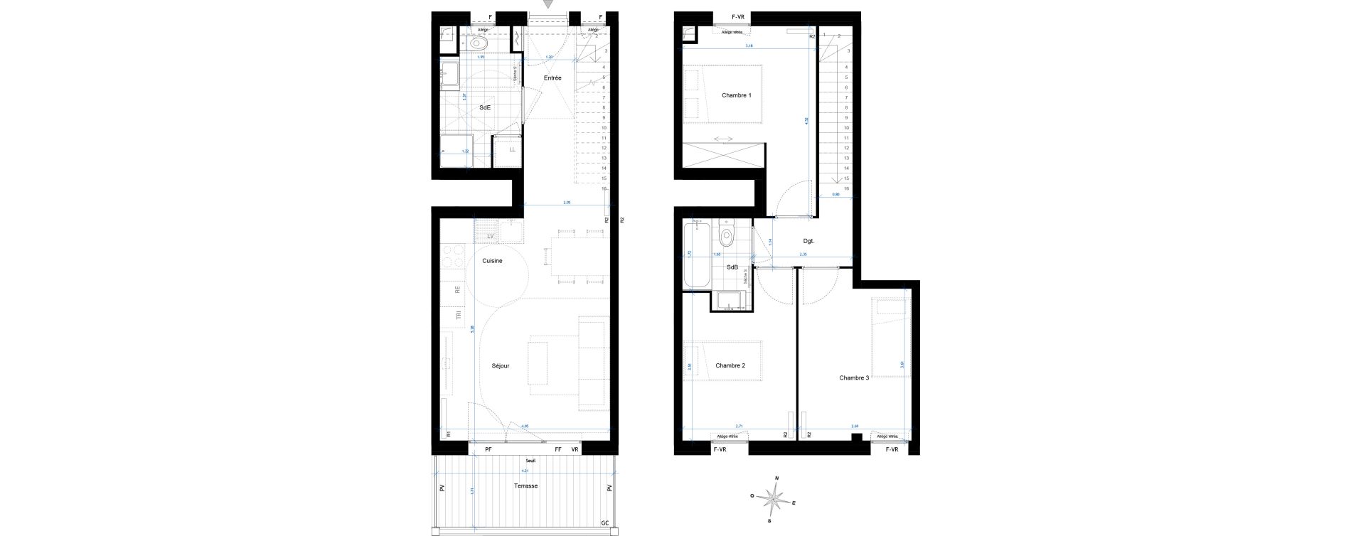 Duplex T4 de 73,00 m2 &agrave; Bussy-Saint-Georges Sycomore