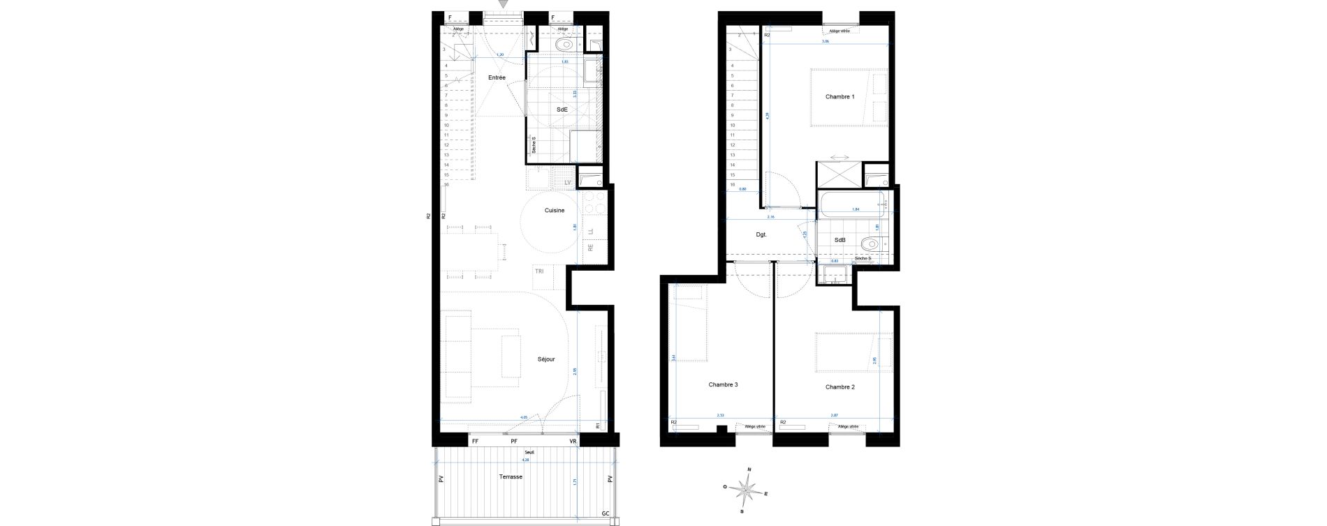 Duplex T4 de 73,80 m2 &agrave; Bussy-Saint-Georges Sycomore