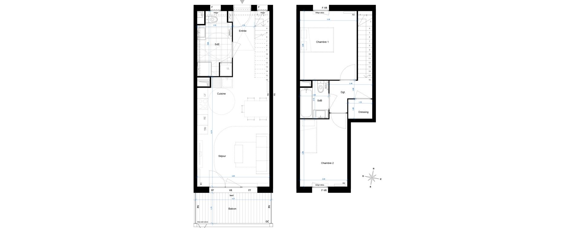 Duplex T3 de 66,80 m2 &agrave; Bussy-Saint-Georges Sycomore