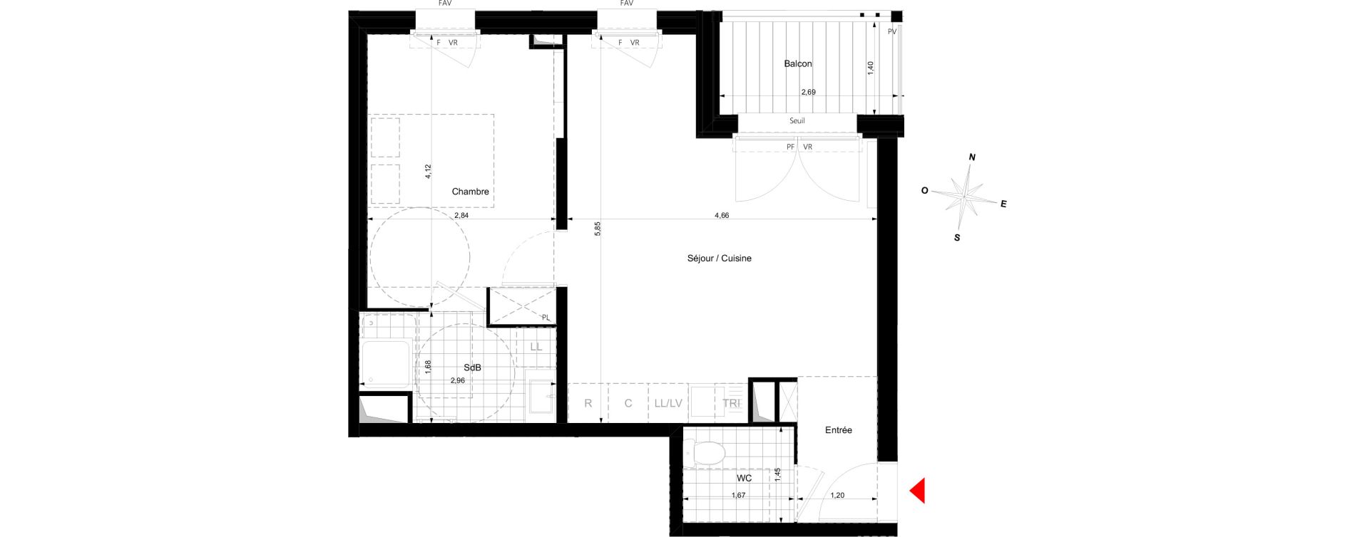 Appartement T2 de 43,02 m2 &agrave; Bussy-Saint-Georges Sycomore