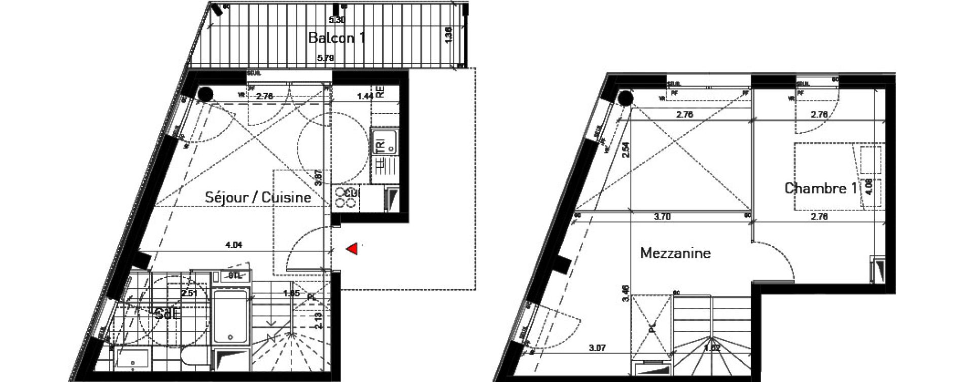 Duplex T2 de 46,40 m2 &agrave; Bussy-Saint-Georges Sycomore