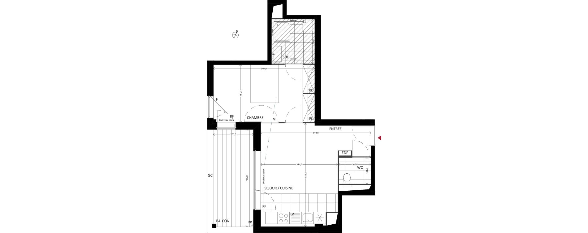 Appartement T2 de 42,80 m2 &agrave; Bussy-Saint-Georges Sycomore
