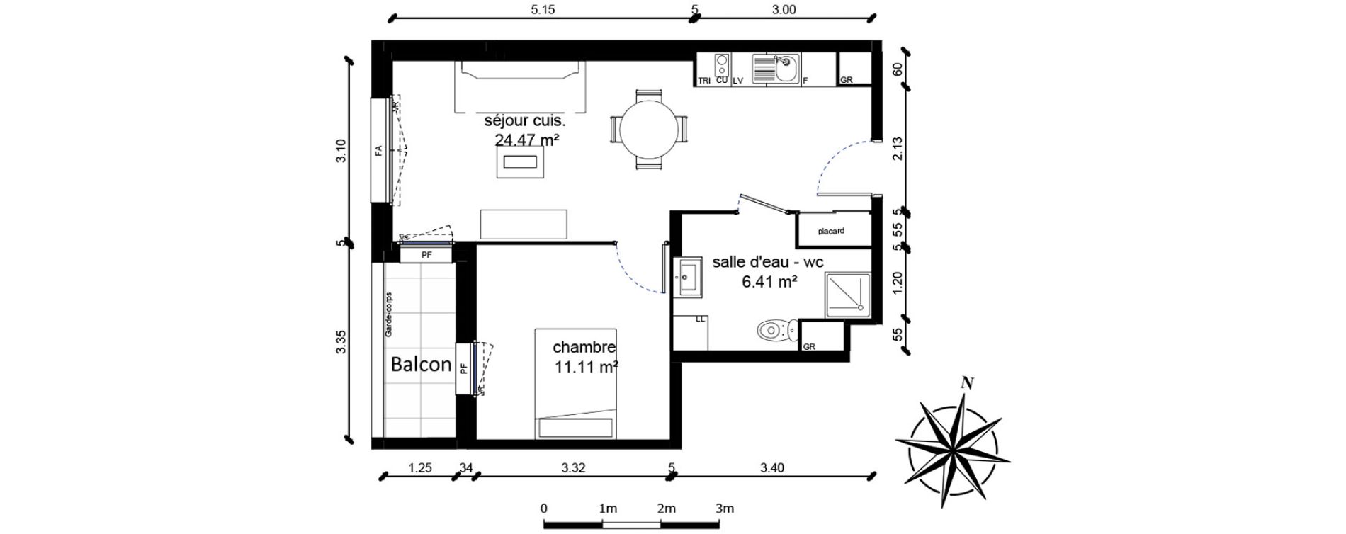 Appartement T2 de 42,00 m2 &agrave; Bussy-Saint-Georges Sycomore