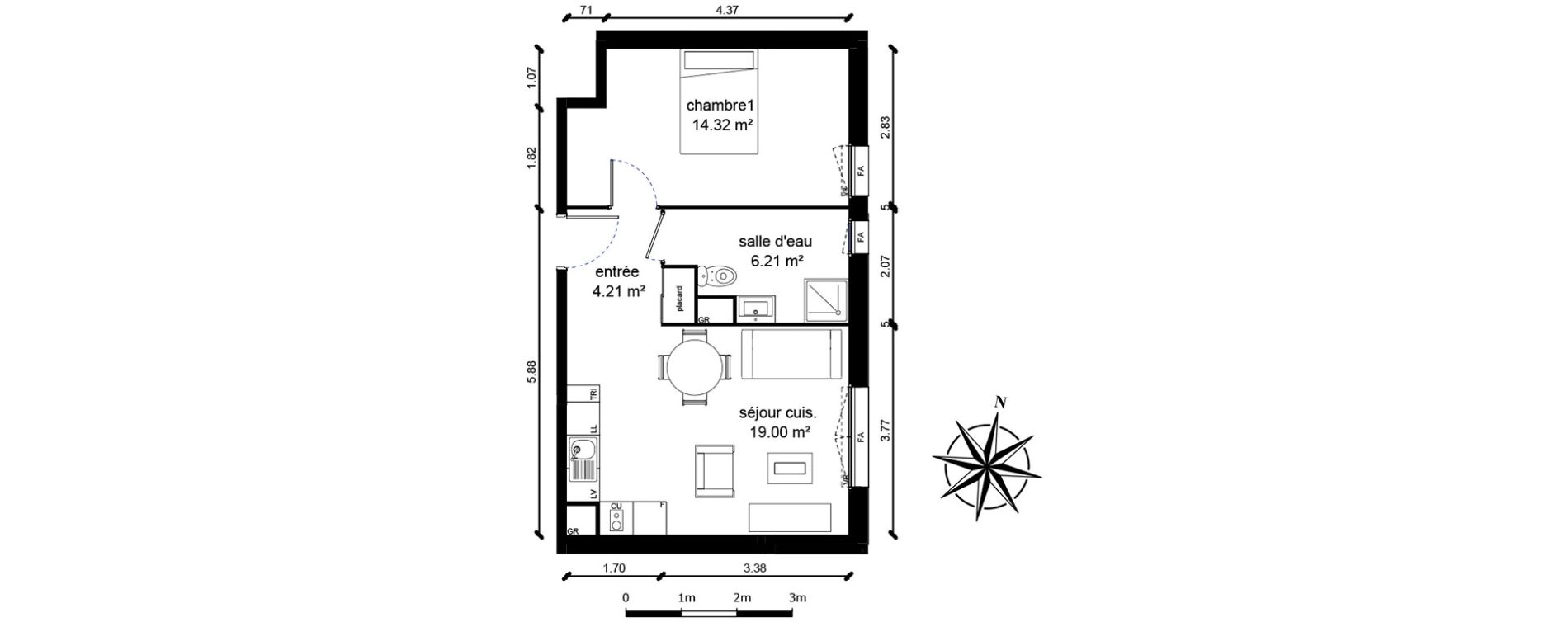 Appartement T2 de 43,74 m2 &agrave; Bussy-Saint-Georges Sycomore