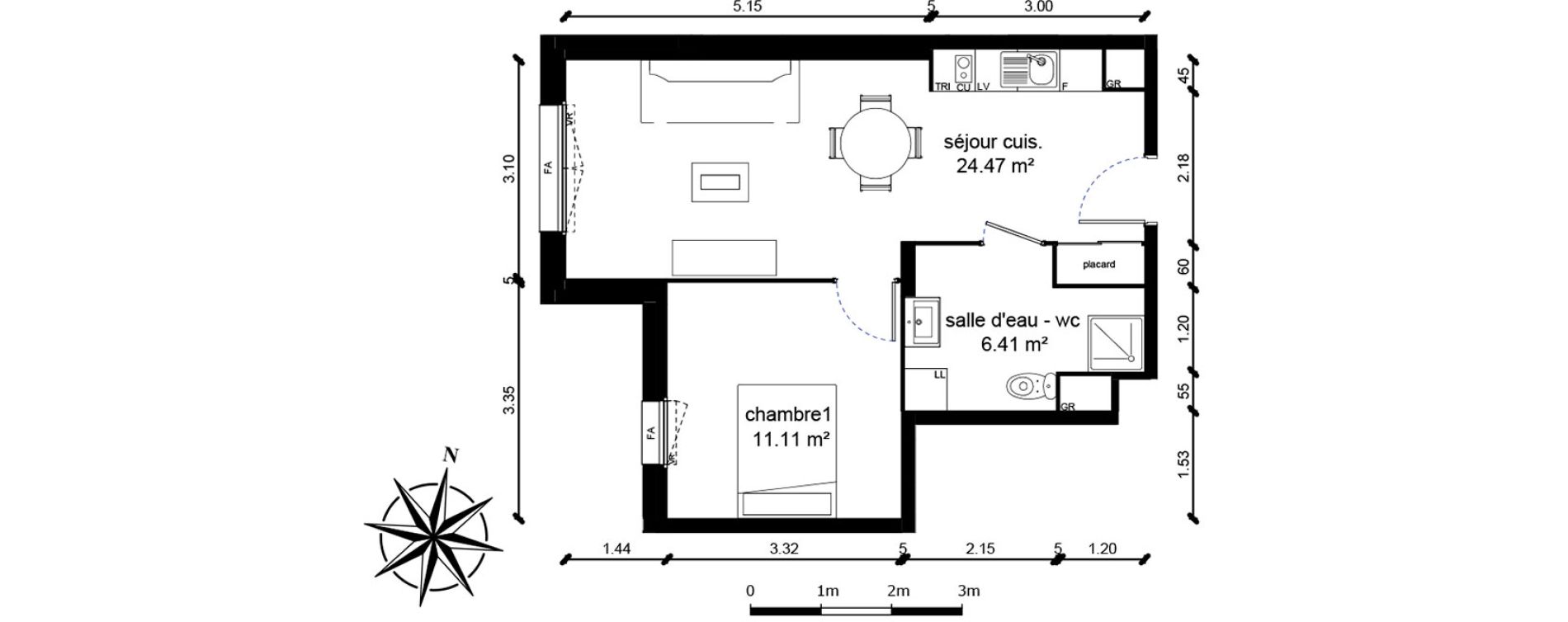 Appartement T2 de 42,00 m2 &agrave; Bussy-Saint-Georges Sycomore