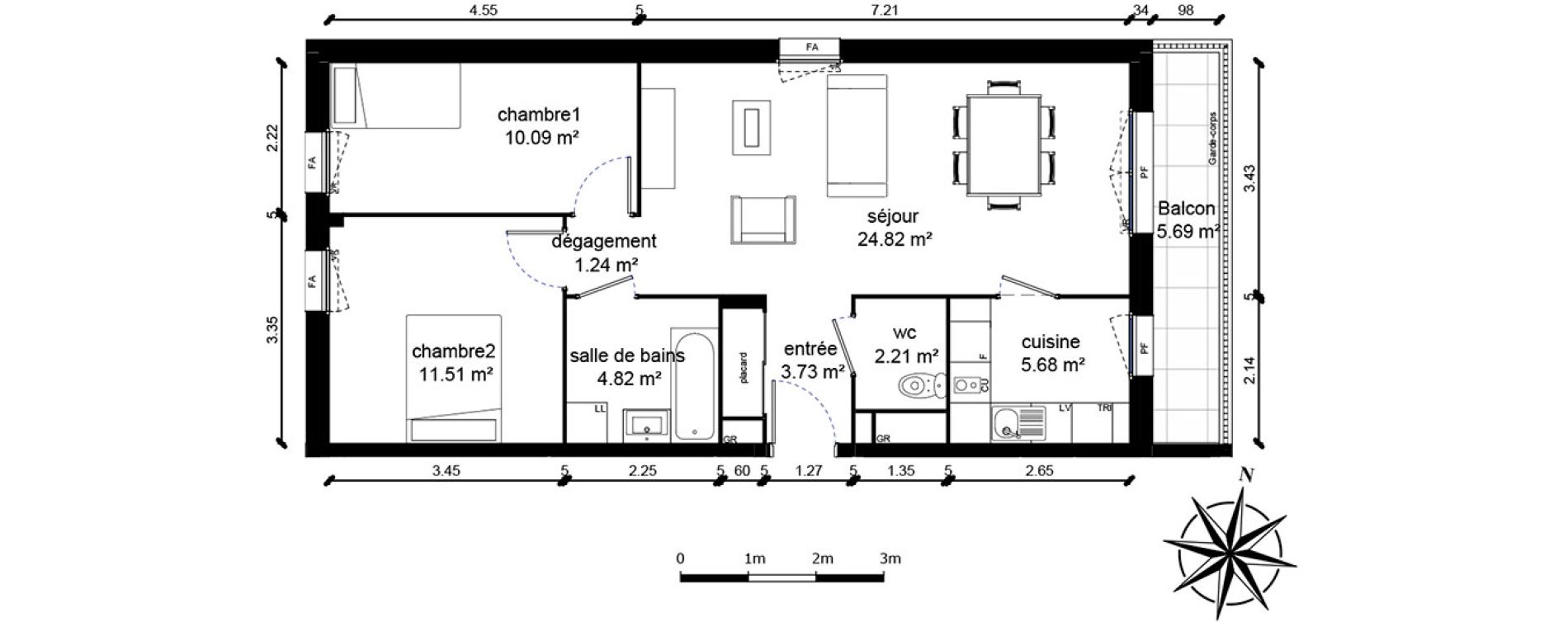 Appartement T3 de 64,10 m2 &agrave; Bussy-Saint-Georges Sycomore