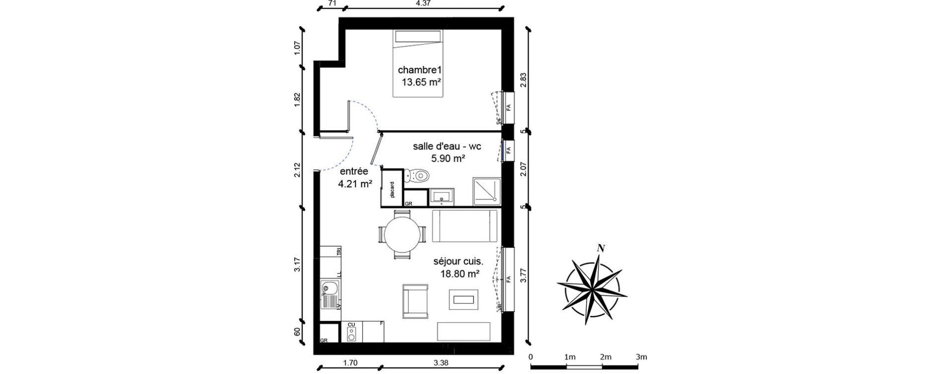 Appartement T2 de 42,55 m2 &agrave; Bussy-Saint-Georges Sycomore
