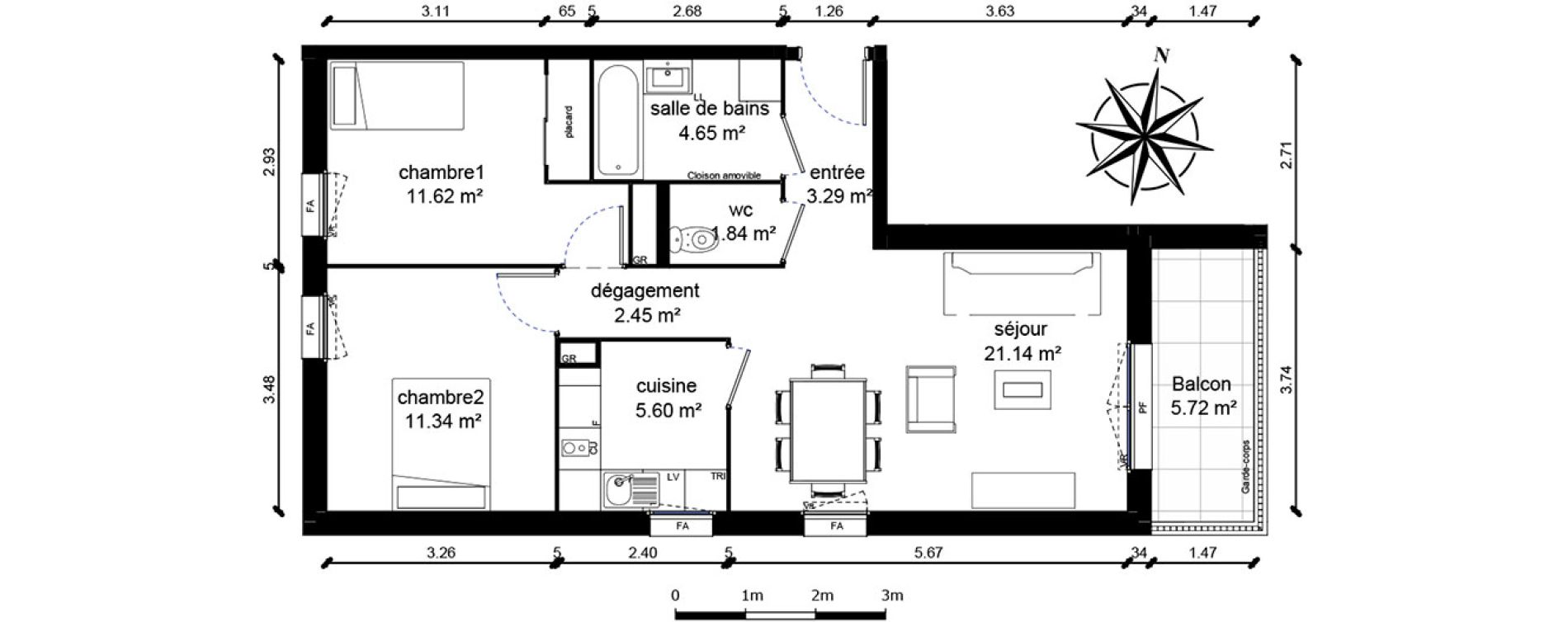 Appartement T3 de 61,93 m2 &agrave; Bussy-Saint-Georges Sycomore