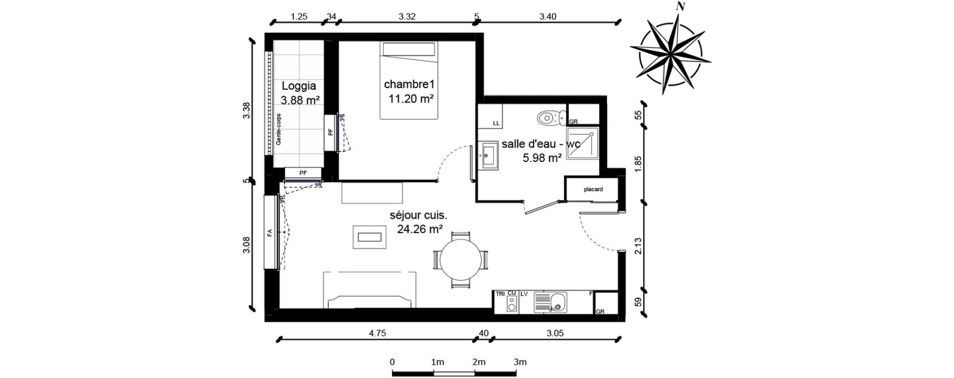 Appartement T2 de 41,45 m2 &agrave; Bussy-Saint-Georges Sycomore