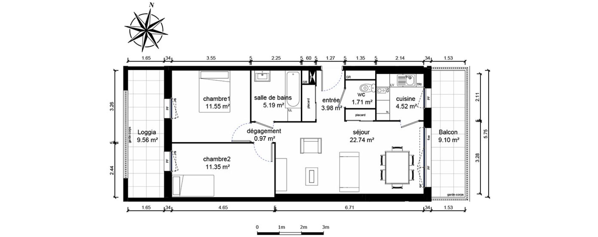 Appartement T3 de 62,14 m2 &agrave; Bussy-Saint-Georges Sycomore