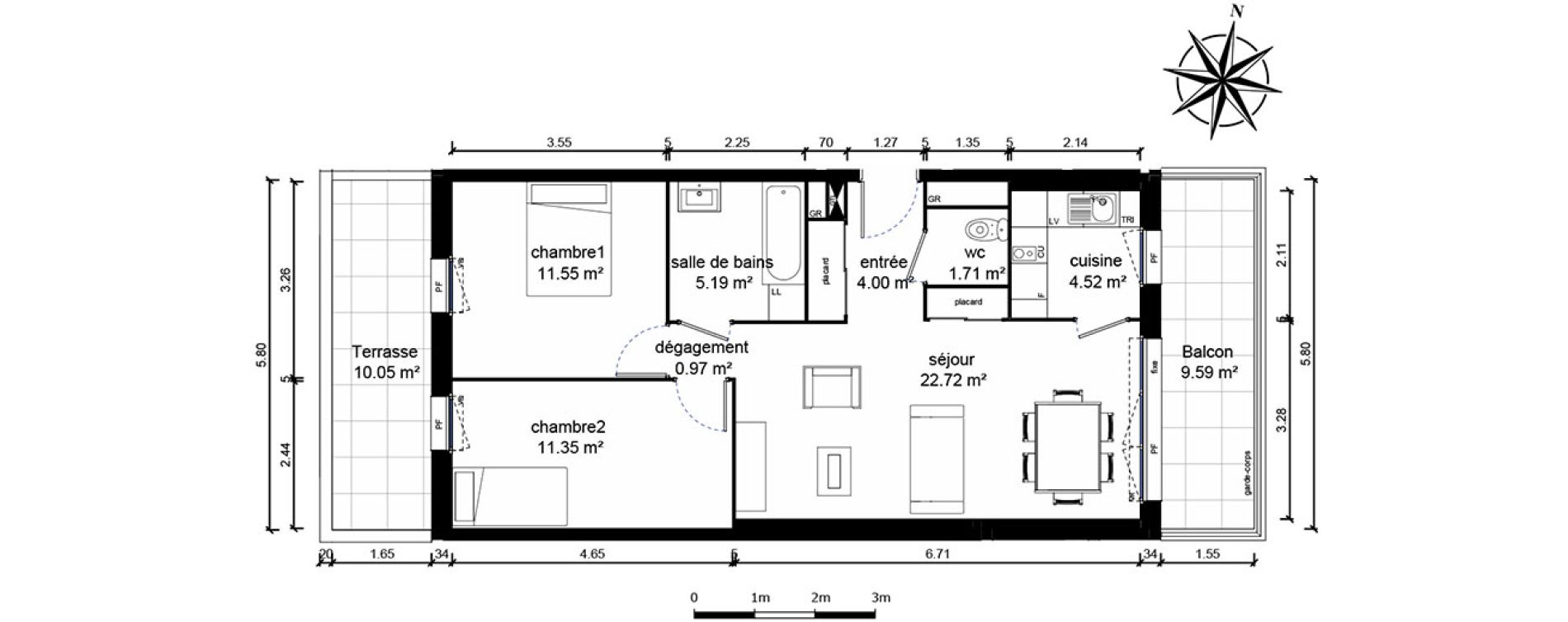 Appartement T3 de 62,01 m2 &agrave; Bussy-Saint-Georges Sycomore