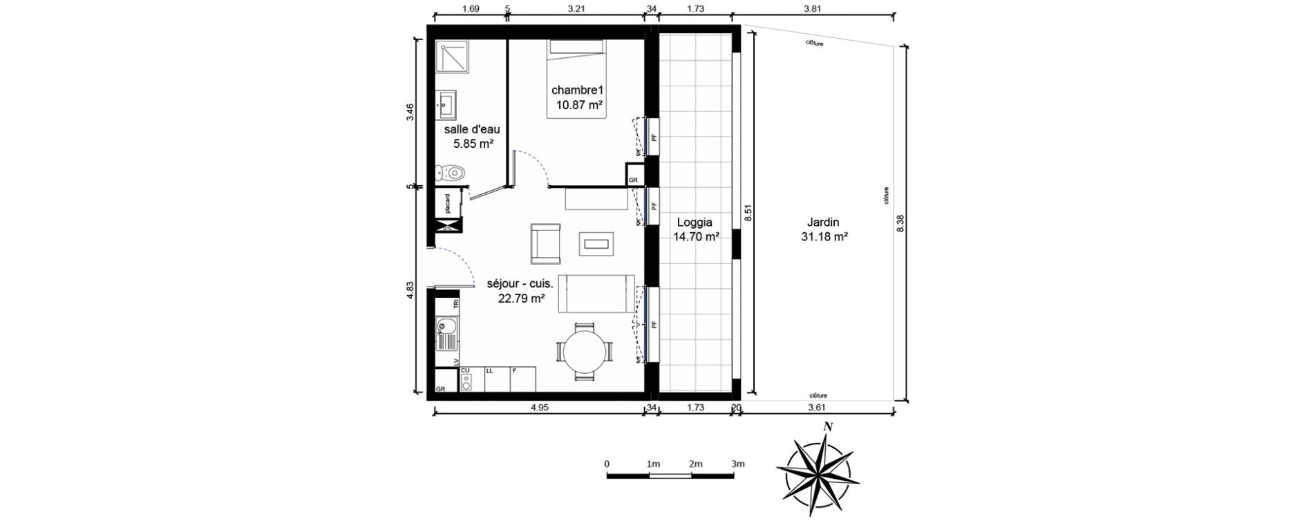 Appartement T2 de 39,51 m2 &agrave; Bussy-Saint-Georges Sycomore