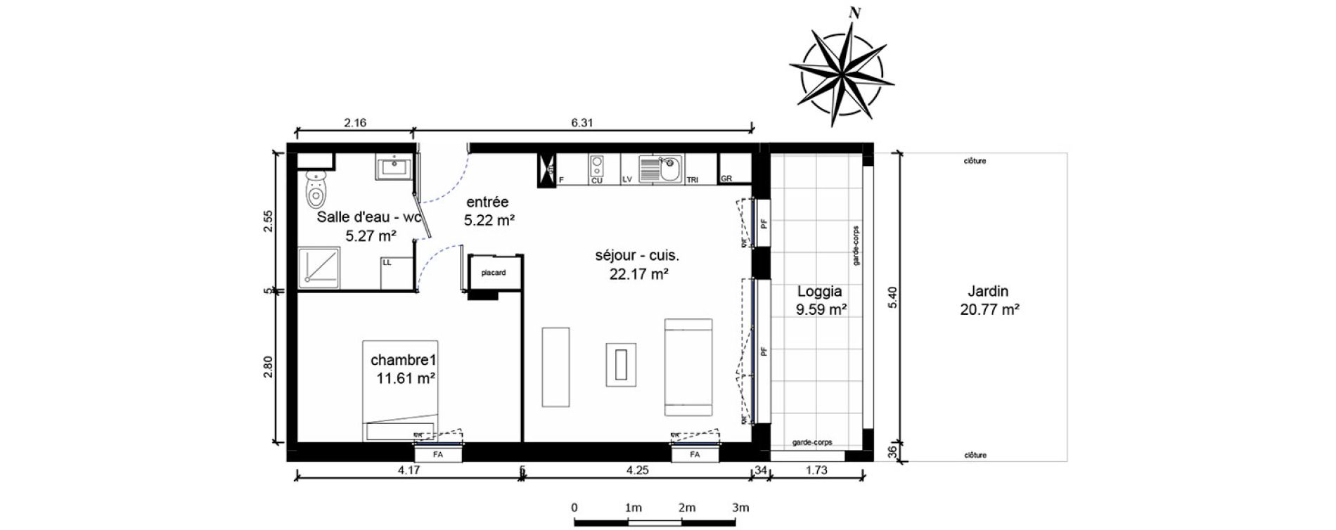 Appartement T2 de 44,27 m2 &agrave; Bussy-Saint-Georges Sycomore
