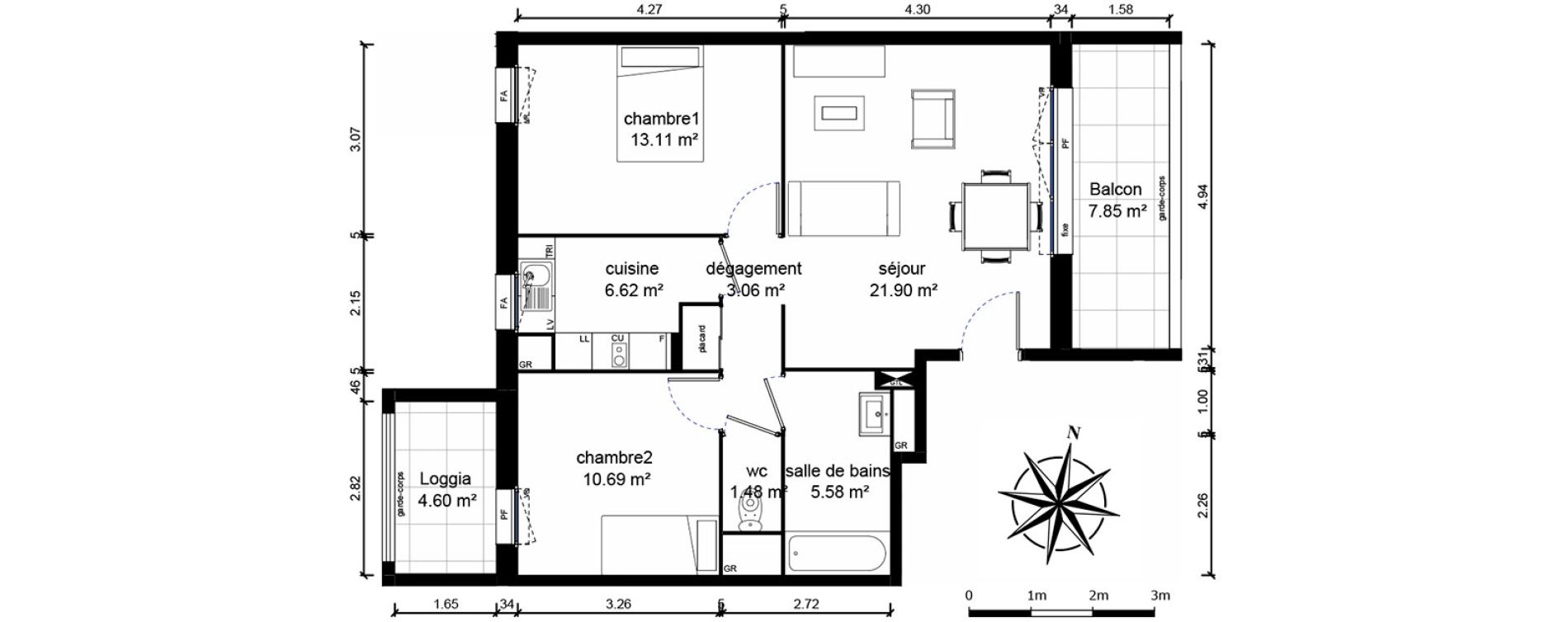 Appartement T3 de 62,44 m2 &agrave; Bussy-Saint-Georges Sycomore
