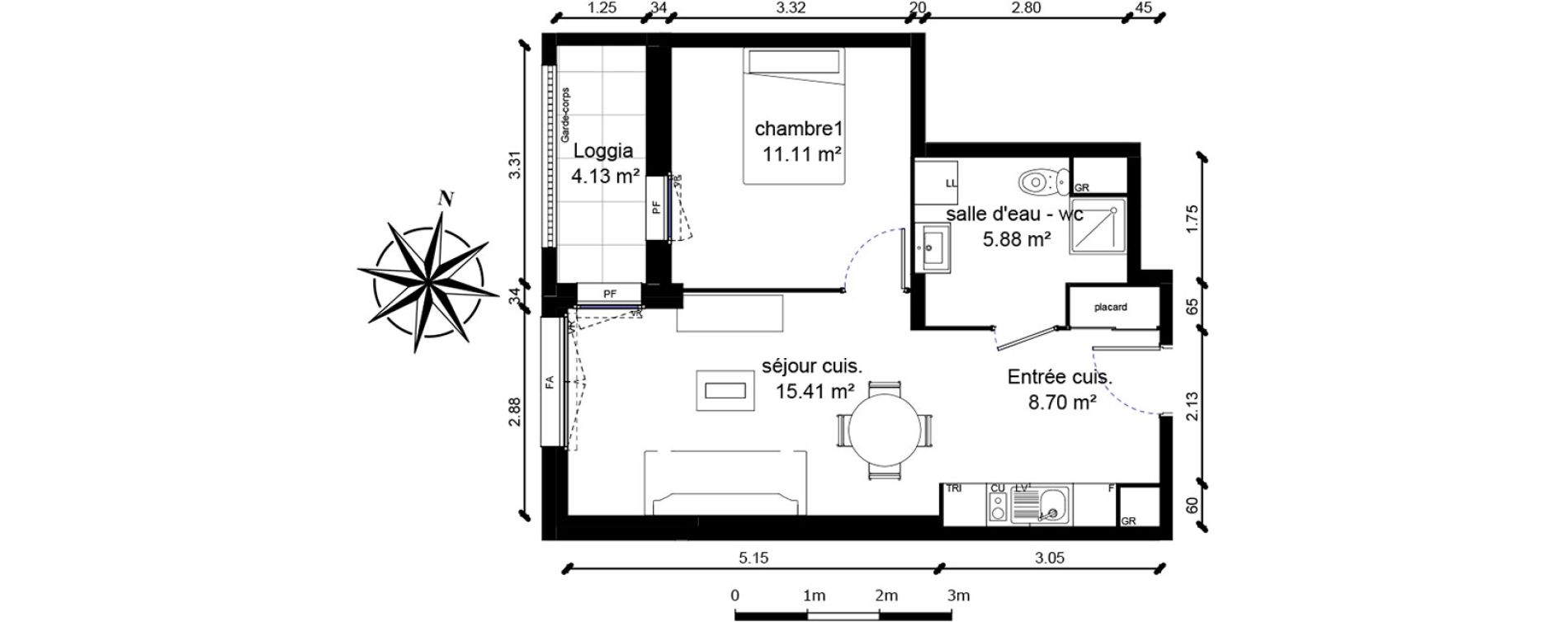 Appartement T2 de 41,10 m2 &agrave; Bussy-Saint-Georges Sycomore