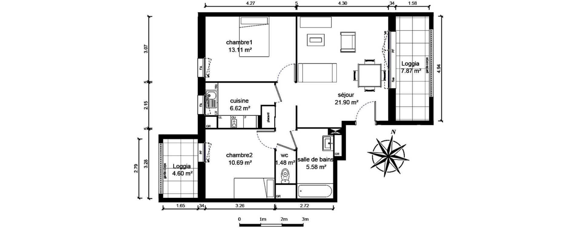 Appartement T3 de 62,44 m2 &agrave; Bussy-Saint-Georges Sycomore