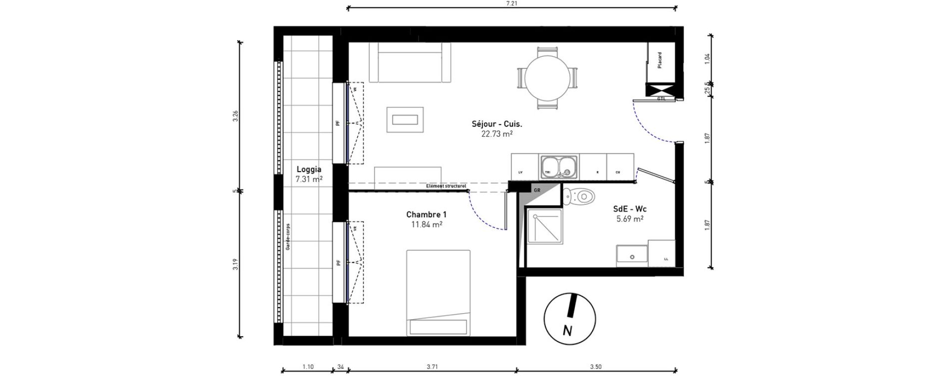 Appartement T2 de 40,27 m2 &agrave; Bussy-Saint-Georges Sycomore