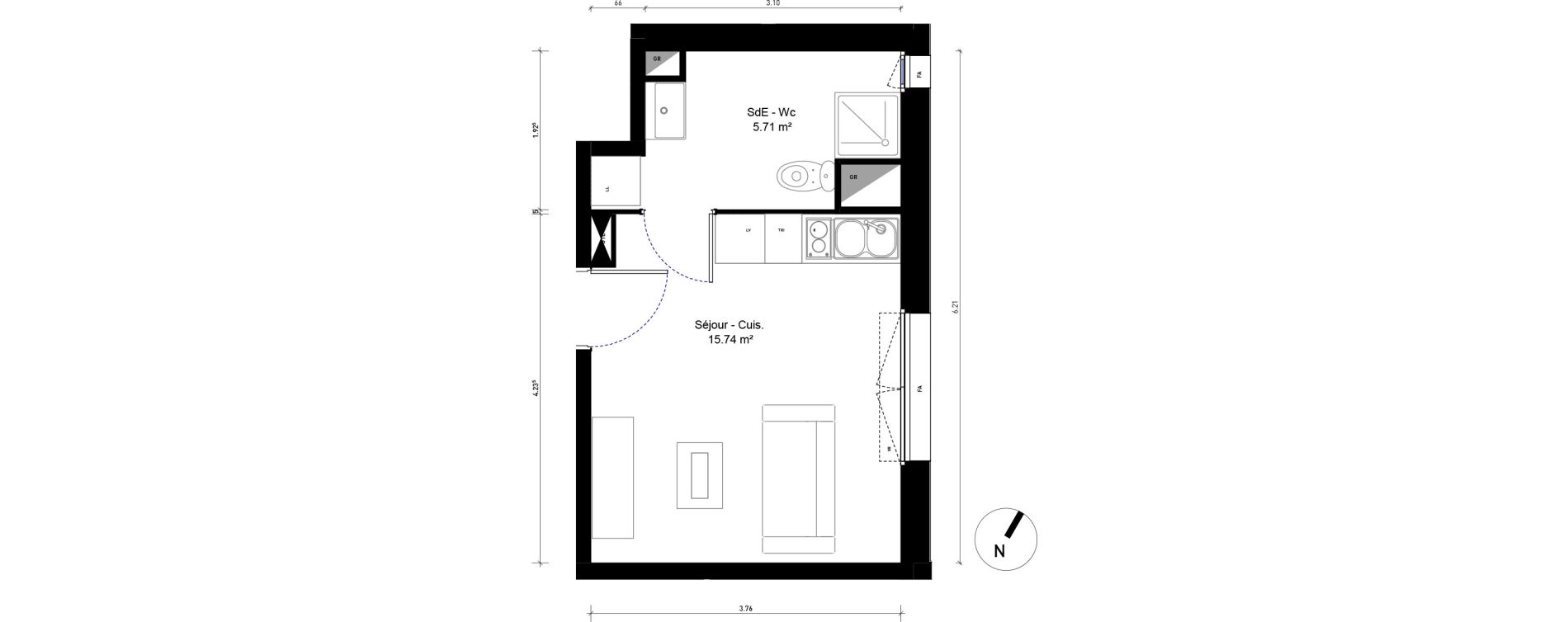 Appartement T1 de 21,45 m2 &agrave; Bussy-Saint-Georges Sycomore