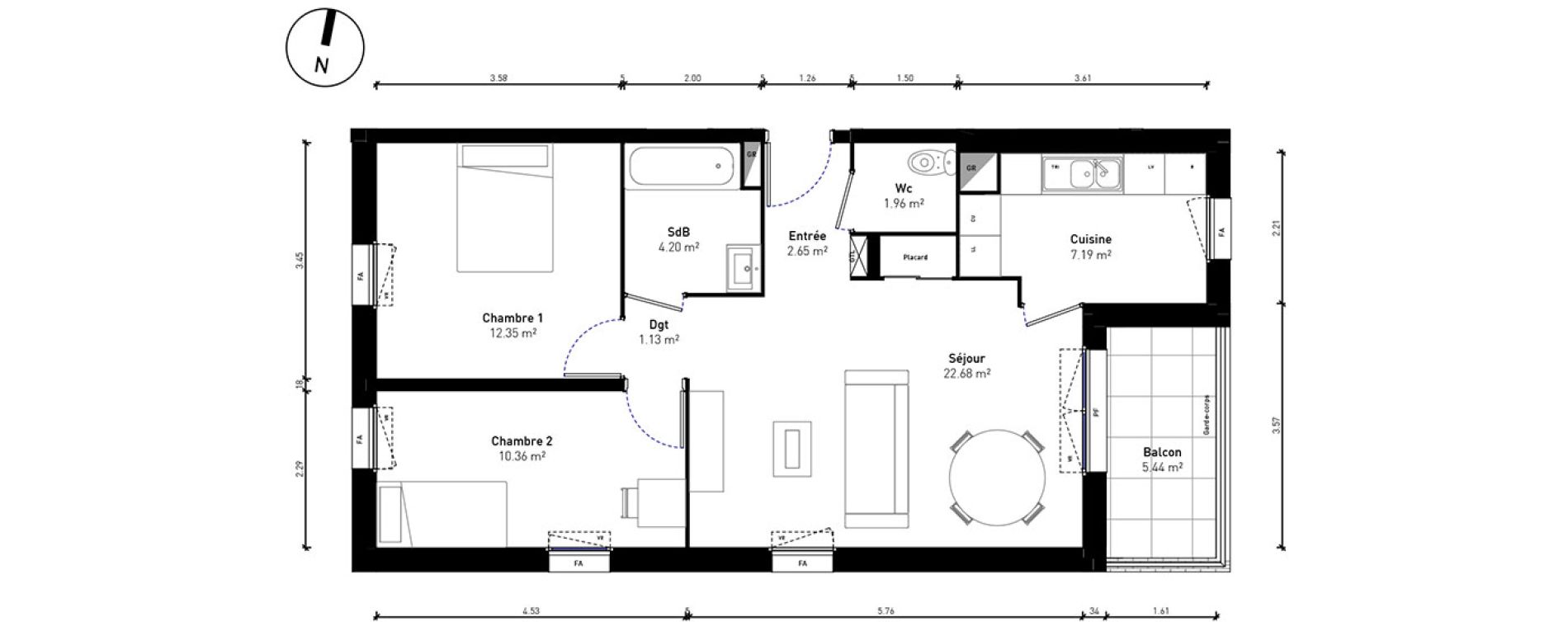 Appartement T3 de 62,51 m2 &agrave; Bussy-Saint-Georges Sycomore