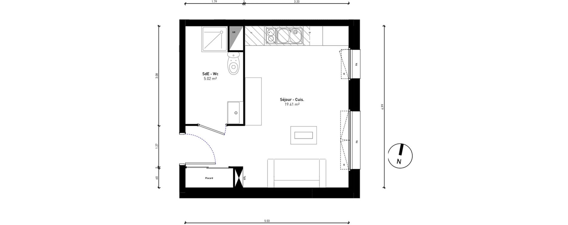 Appartement T1 de 24,43 m2 &agrave; Bussy-Saint-Georges Sycomore