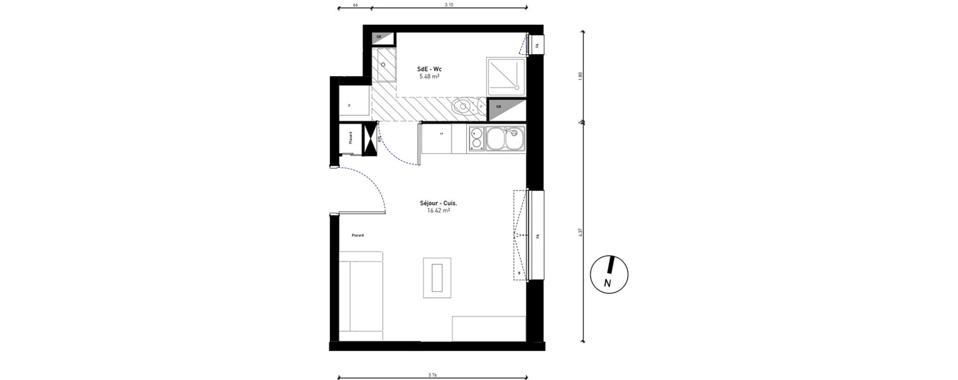 Appartement T1 de 21,90 m2 &agrave; Bussy-Saint-Georges Sycomore