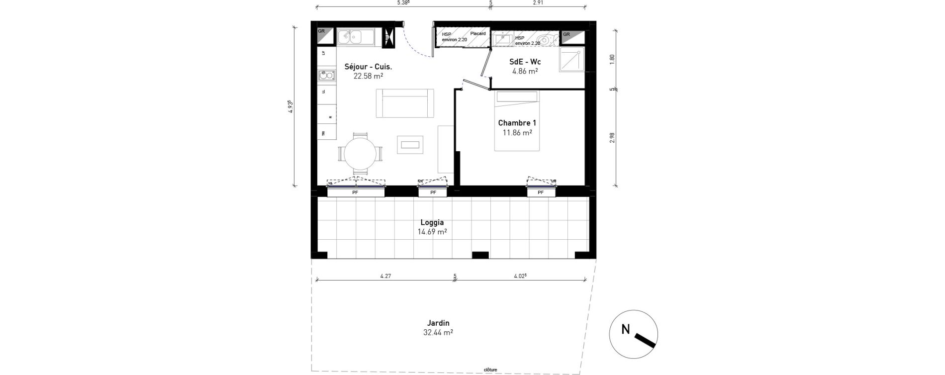Appartement T2 de 39,30 m2 &agrave; Bussy-Saint-Georges Sycomore