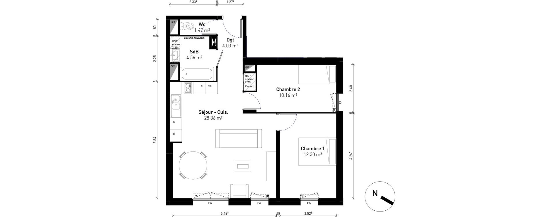 Appartement T3 de 60,88 m2 &agrave; Bussy-Saint-Georges Sycomore