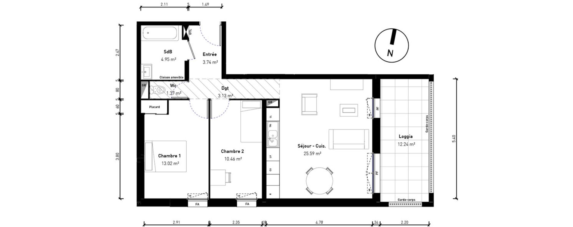 Appartement T3 de 62,26 m2 &agrave; Bussy-Saint-Georges Sycomore