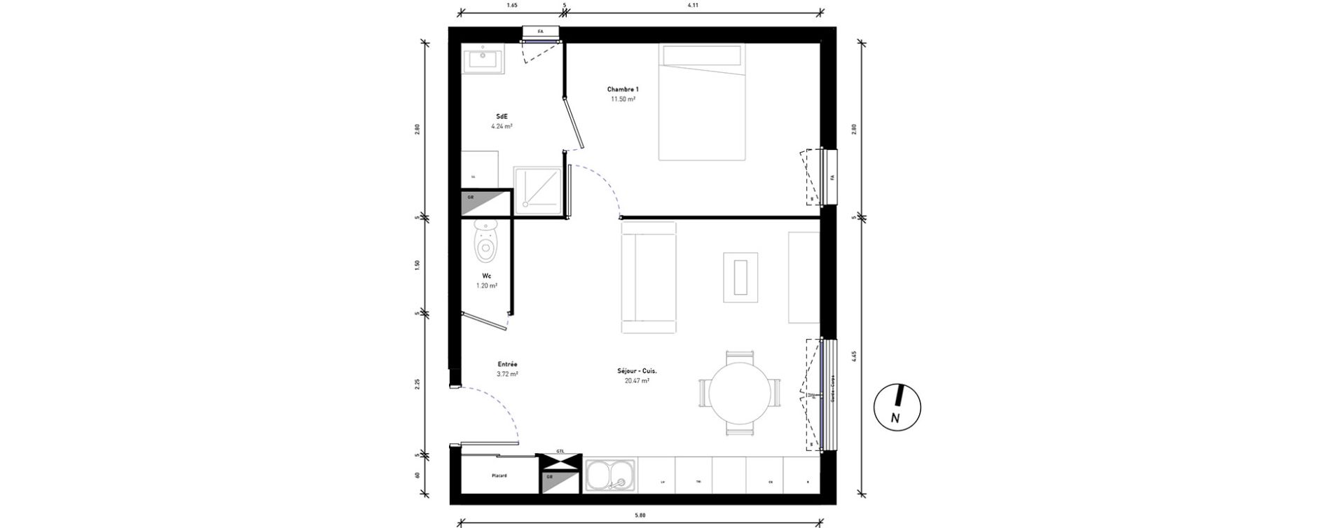 Appartement T2 de 41,12 m2 &agrave; Bussy-Saint-Georges Sycomore
