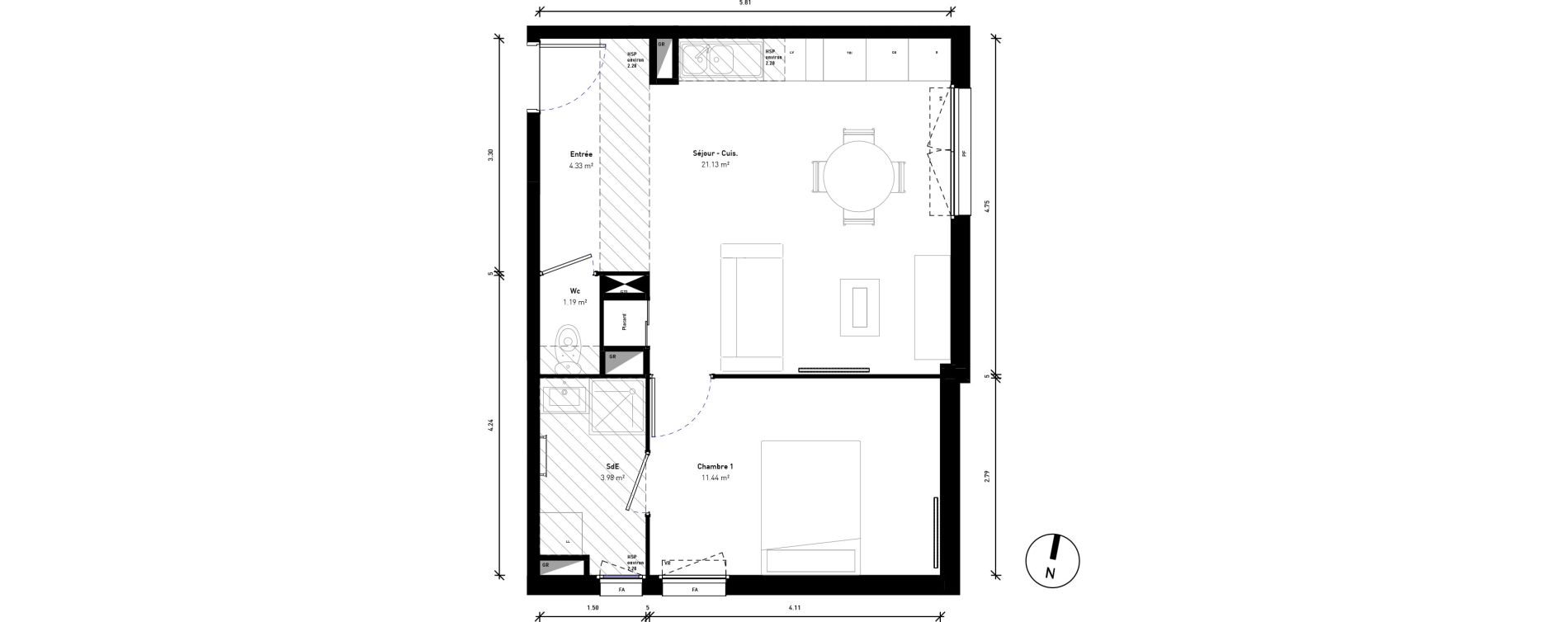 Appartement T2 de 42,07 m2 &agrave; Bussy-Saint-Georges Sycomore