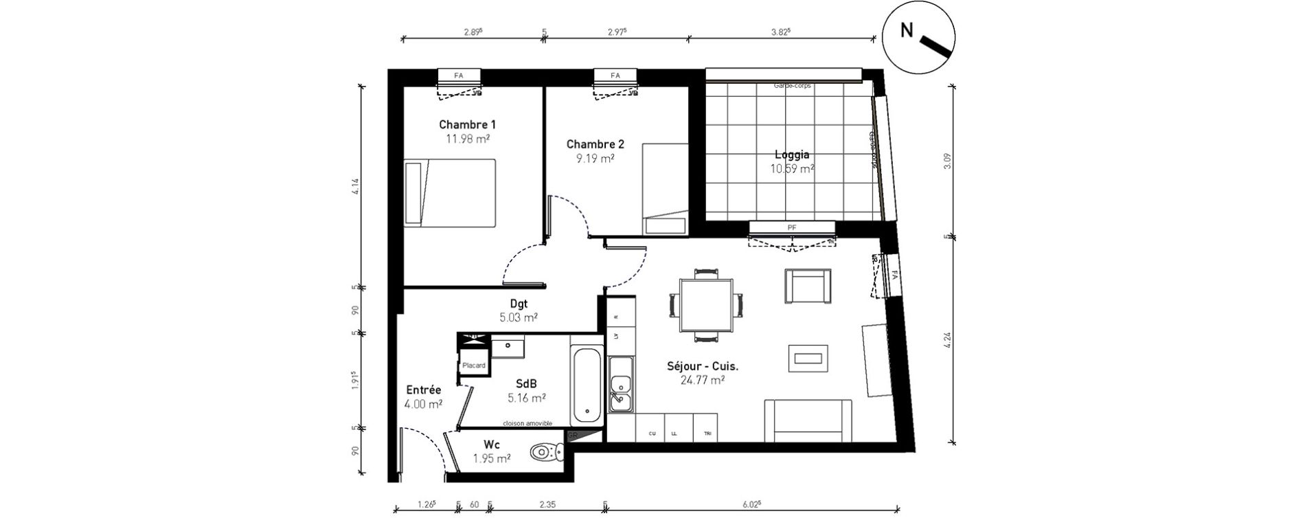 Appartement T3 de 62,09 m2 &agrave; Bussy-Saint-Georges Sycomore