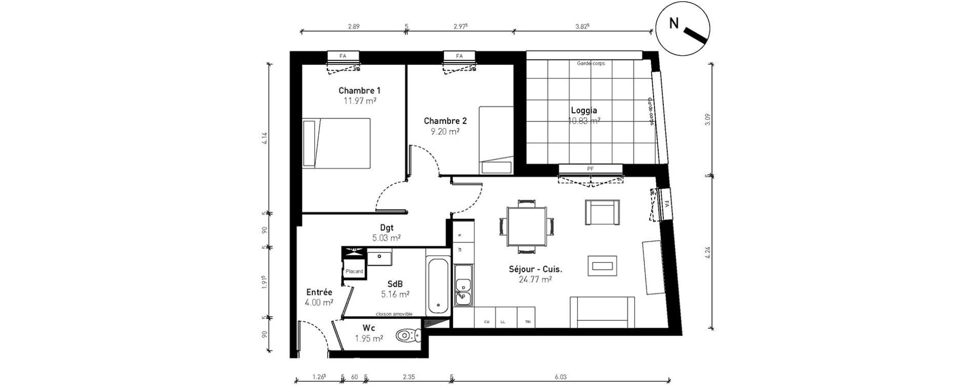 Appartement T3 de 62,09 m2 &agrave; Bussy-Saint-Georges Sycomore