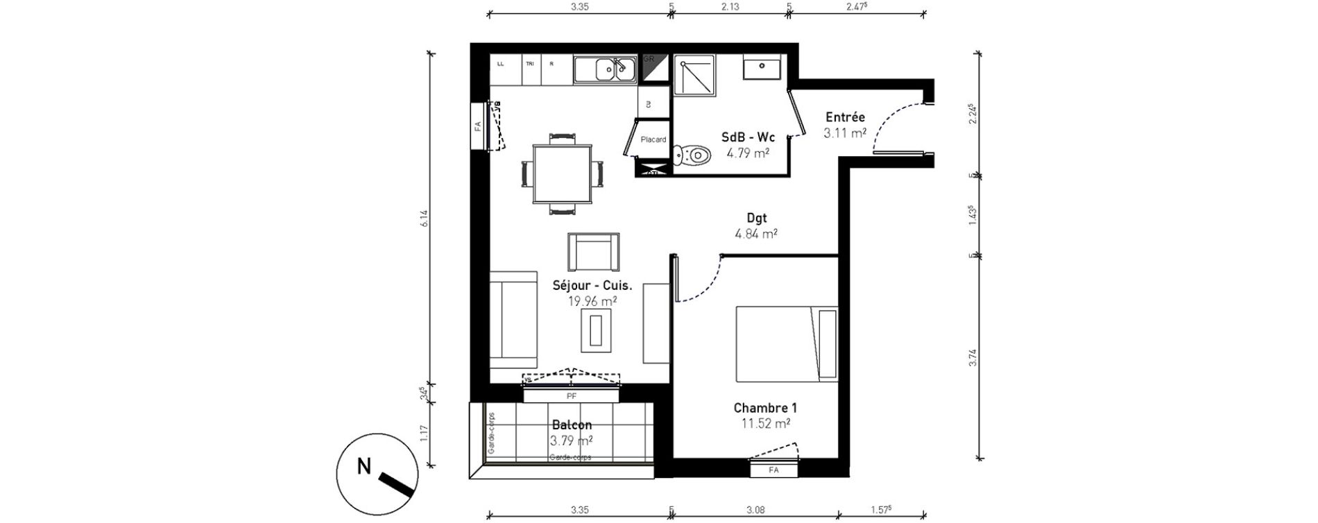 Appartement T2 de 44,22 m2 &agrave; Bussy-Saint-Georges Sycomore