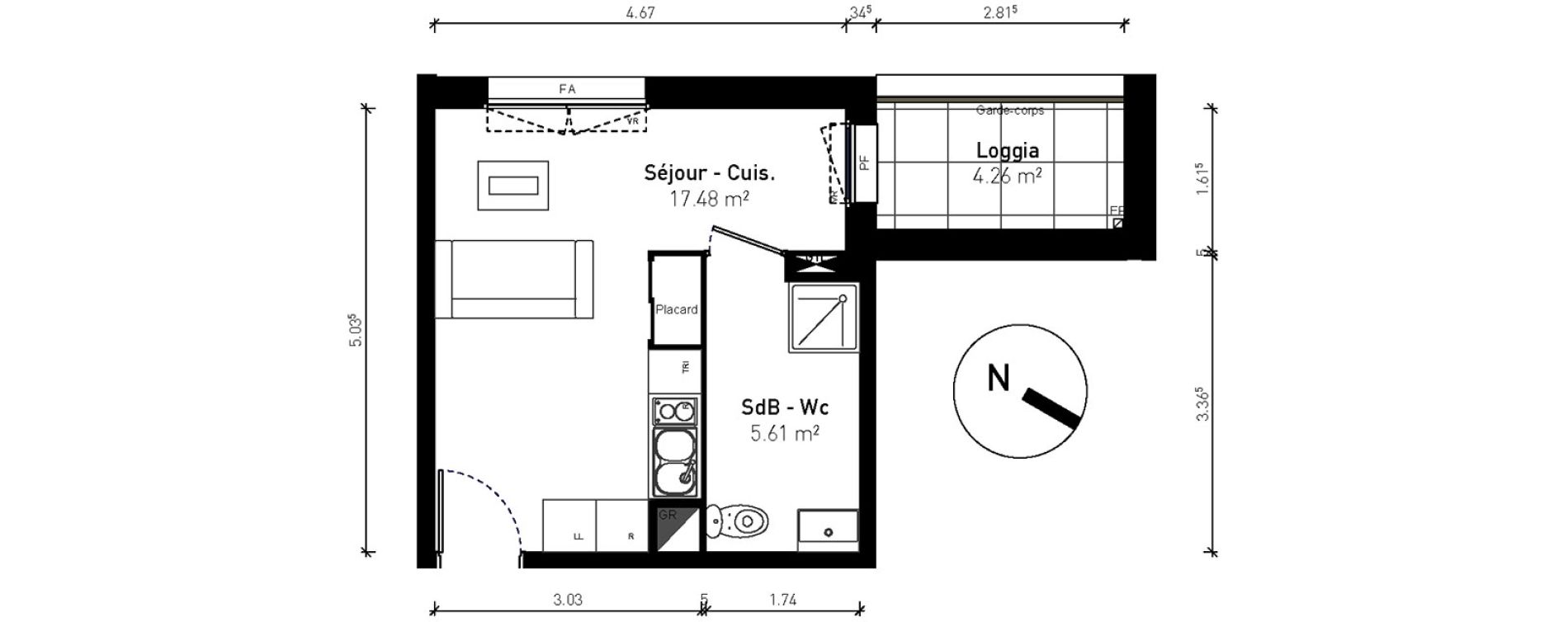 Appartement T1 de 23,09 m2 &agrave; Bussy-Saint-Georges Sycomore