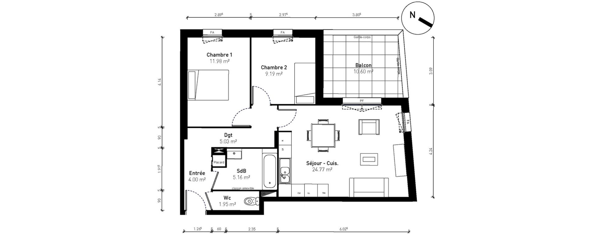 Appartement T3 de 62,09 m2 &agrave; Bussy-Saint-Georges Sycomore